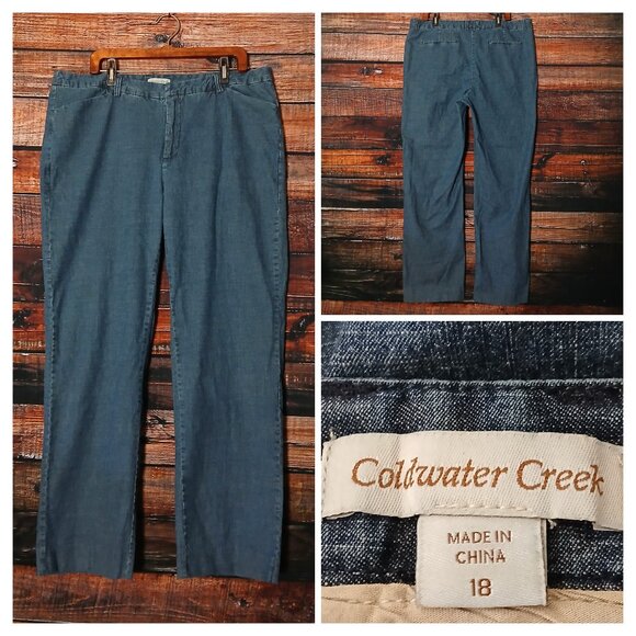 Coldwater Creek Jeans Plus Size 18 Mid Rise Straight Blue Denim Slash Pockets - Picture 1 of 9